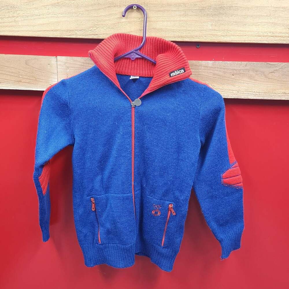 Rasica Vintage Knit Full Zip Ski Sweater Blue Red